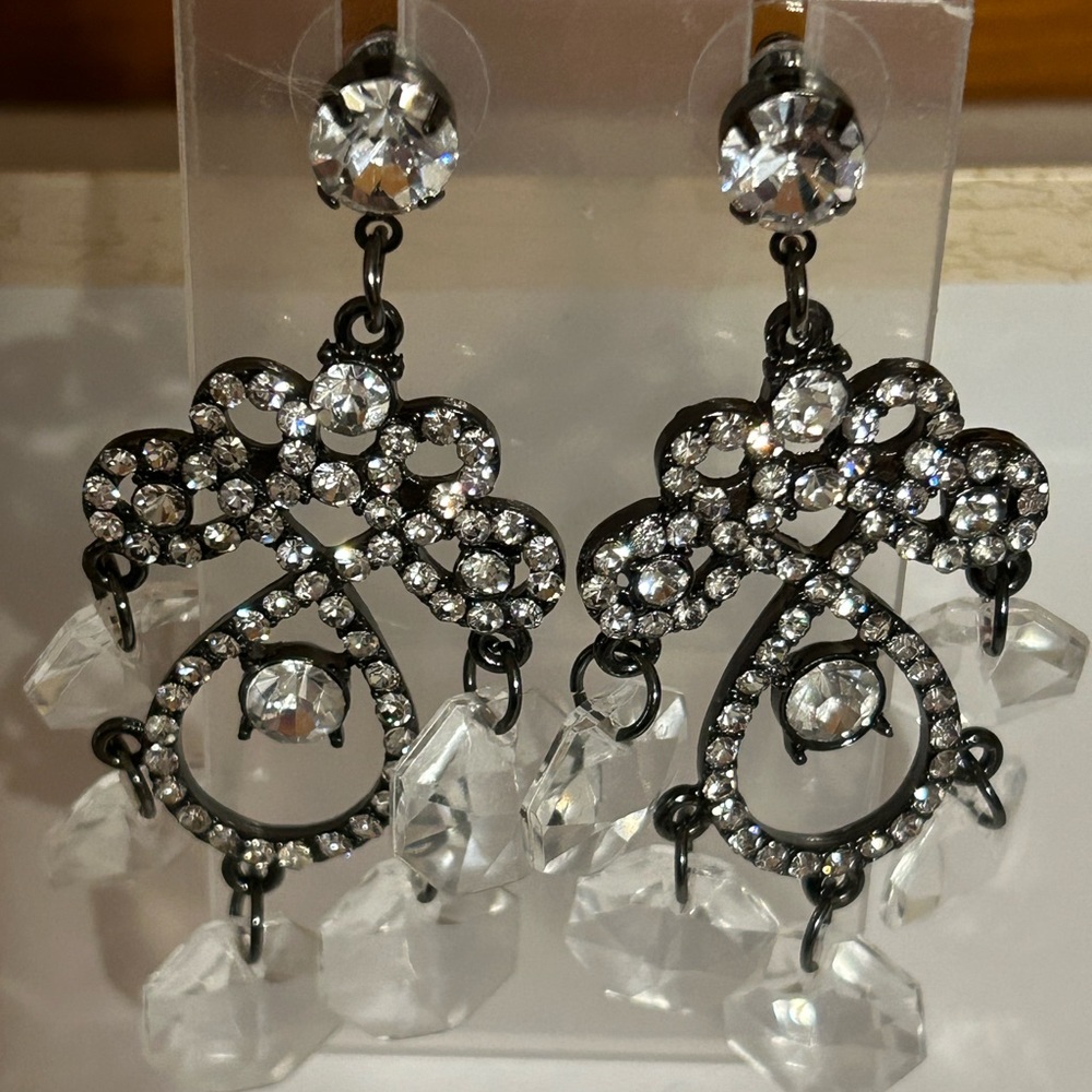 Antique diamond, and silver white crystal earrings - Picture 1 of 3